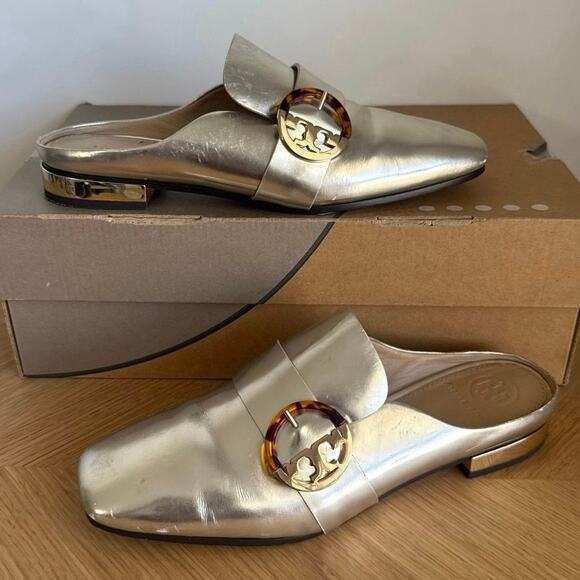 Tory Burch Shoes - Tory Burch Sidney ‘Gold Tone’ Women Mule Slip On Shoes  - SZ 7.5